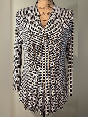 Ann Taylor Factory Navy and Gold Polka Dot Long Sleeve Blouse, Large